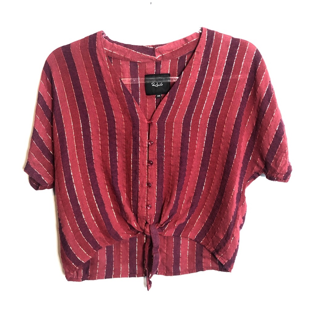 Rails Striped Front Tie Crop Top Short Sleeve XXS